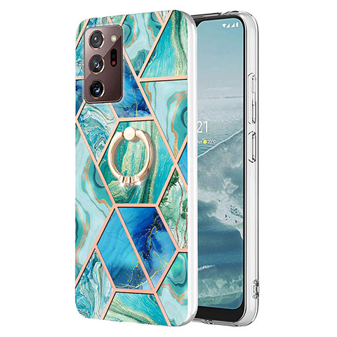 Coque Silicone Motif Fantaisie Souple Couleur Unie Etui Housse avec Support Bague Anneau Y01B pour Samsung Galaxy Note 20 Ultra 5G Vert