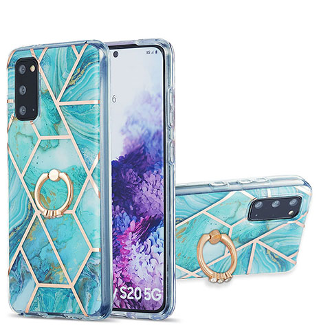 Coque Silicone Motif Fantaisie Souple Couleur Unie Etui Housse avec Support Bague Anneau Y01B pour Samsung Galaxy S20 5G Pastel Vert