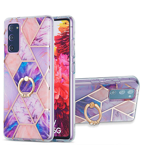 Coque Silicone Motif Fantaisie Souple Couleur Unie Etui Housse avec Support Bague Anneau Y01B pour Samsung Galaxy S20 FE (2022) 5G Violet Clair