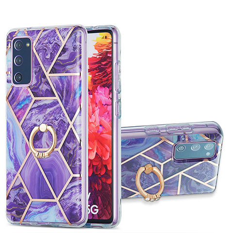 Coque Silicone Motif Fantaisie Souple Couleur Unie Etui Housse avec Support Bague Anneau Y01B pour Samsung Galaxy S20 FE 5G Violet