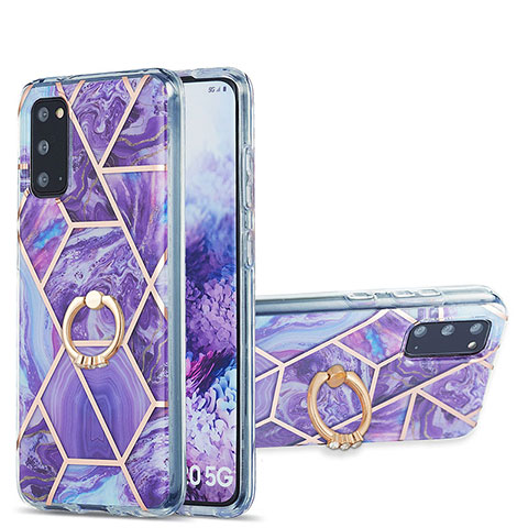 Coque Silicone Motif Fantaisie Souple Couleur Unie Etui Housse avec Support Bague Anneau Y01B pour Samsung Galaxy S20 Violet