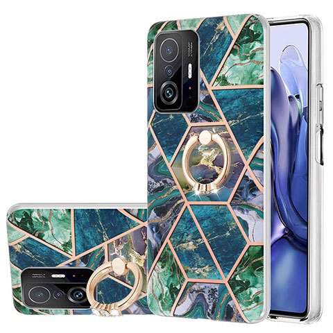 Coque Silicone Motif Fantaisie Souple Couleur Unie Etui Housse avec Support Bague Anneau Y01B pour Xiaomi Mi 11T 5G Vert Nuit