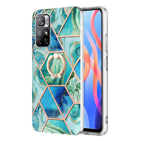 Coque Silicone Motif Fantaisie Souple Couleur Unie Etui Housse avec Support Bague Anneau Y01B pour Xiaomi Poco M4 Pro 5G Vert