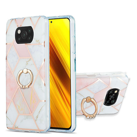 Coque Silicone Motif Fantaisie Souple Couleur Unie Etui Housse avec Support Bague Anneau Y01B pour Xiaomi Poco X3 Pro Rose