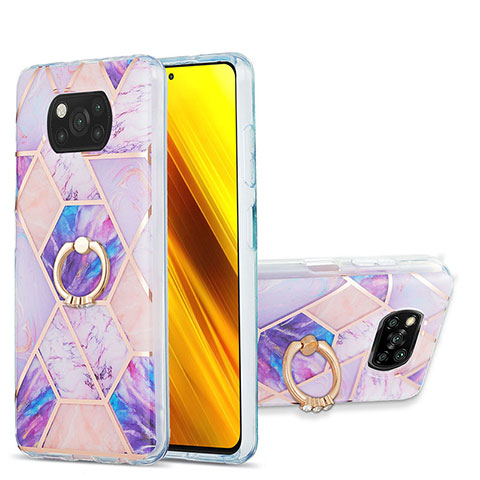 Coque Silicone Motif Fantaisie Souple Couleur Unie Etui Housse avec Support Bague Anneau Y01B pour Xiaomi Poco X3 Pro Violet Clair