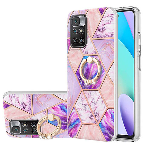 Coque Silicone Motif Fantaisie Souple Couleur Unie Etui Housse avec Support Bague Anneau Y01B pour Xiaomi Redmi 10 (2022) Violet Clair