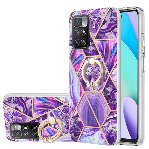 Coque Silicone Motif Fantaisie Souple Couleur Unie Etui Housse avec Support Bague Anneau Y01B pour Xiaomi Redmi 10 4G Violet