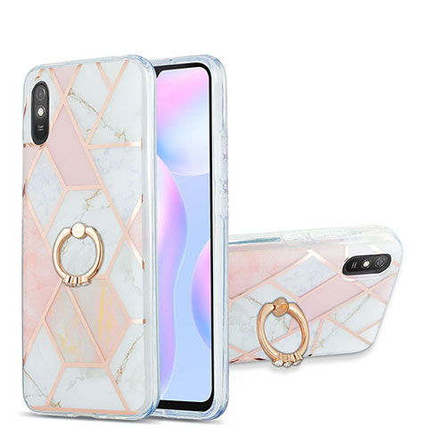 Coque Silicone Motif Fantaisie Souple Couleur Unie Etui Housse avec Support Bague Anneau Y01B pour Xiaomi Redmi 9A Rose