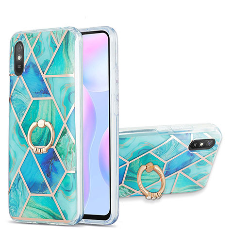 Coque Silicone Motif Fantaisie Souple Couleur Unie Etui Housse avec Support Bague Anneau Y01B pour Xiaomi Redmi 9i Vert