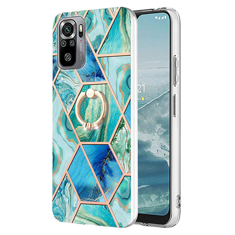 Coque Silicone Motif Fantaisie Souple Couleur Unie Etui Housse avec Support Bague Anneau Y01B pour Xiaomi Redmi Note 10 4G Vert