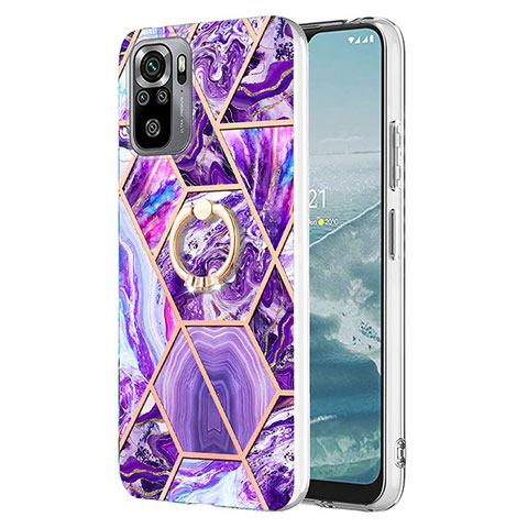 Coque Silicone Motif Fantaisie Souple Couleur Unie Etui Housse avec Support Bague Anneau Y01B pour Xiaomi Redmi Note 10 4G Violet