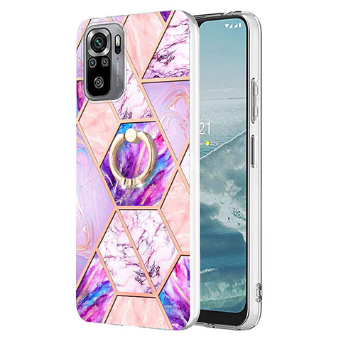 Coque Silicone Motif Fantaisie Souple Couleur Unie Etui Housse avec Support Bague Anneau Y01B pour Xiaomi Redmi Note 10 4G Violet Clair