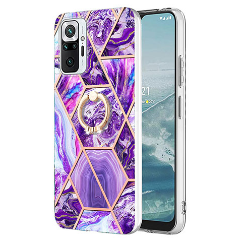 Coque Silicone Motif Fantaisie Souple Couleur Unie Etui Housse avec Support Bague Anneau Y01B pour Xiaomi Redmi Note 10 Pro Max Violet