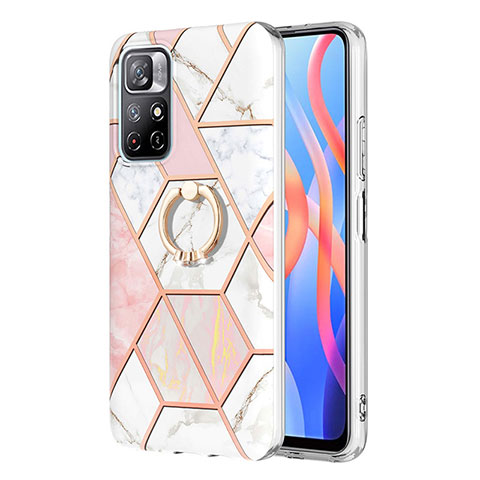 Coque Silicone Motif Fantaisie Souple Couleur Unie Etui Housse avec Support Bague Anneau Y01B pour Xiaomi Redmi Note 11 5G Rose