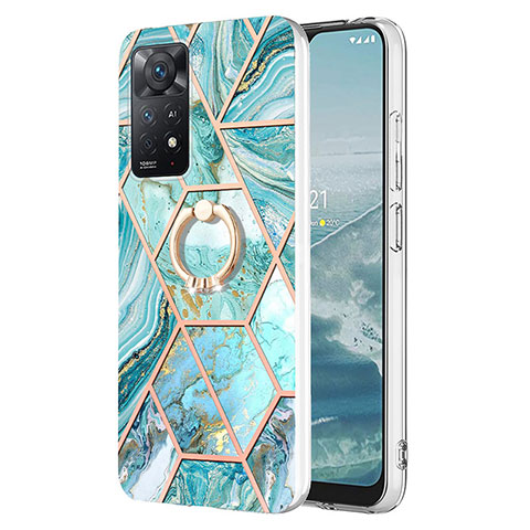 Coque Silicone Motif Fantaisie Souple Couleur Unie Etui Housse avec Support Bague Anneau Y01B pour Xiaomi Redmi Note 11 Pro 4G Pastel Vert