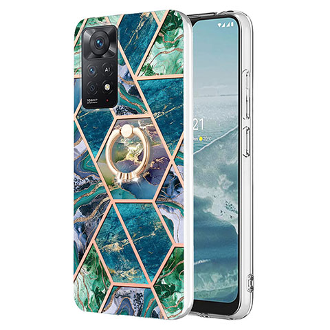 Coque Silicone Motif Fantaisie Souple Couleur Unie Etui Housse avec Support Bague Anneau Y01B pour Xiaomi Redmi Note 11 Pro 4G Vert Nuit