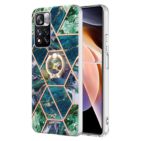 Coque Silicone Motif Fantaisie Souple Couleur Unie Etui Housse avec Support Bague Anneau Y01B pour Xiaomi Redmi Note 11 Pro+ Plus 5G Vert Nuit