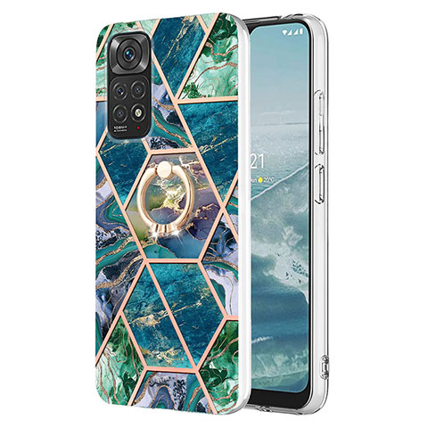 Coque Silicone Motif Fantaisie Souple Couleur Unie Etui Housse avec Support Bague Anneau Y01B pour Xiaomi Redmi Note 11S 4G Vert Nuit