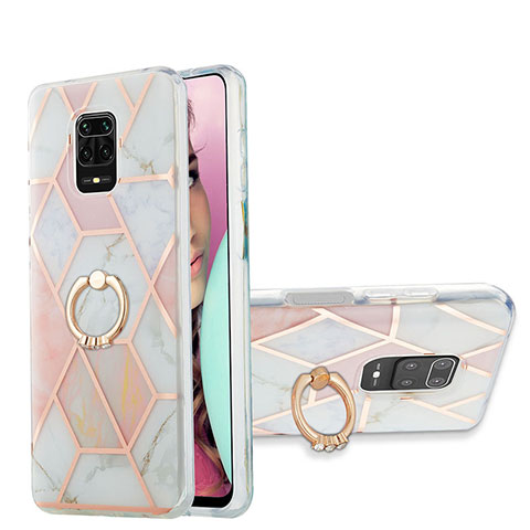 Coque Silicone Motif Fantaisie Souple Couleur Unie Etui Housse avec Support Bague Anneau Y01B pour Xiaomi Redmi Note 9 Pro Max Rose