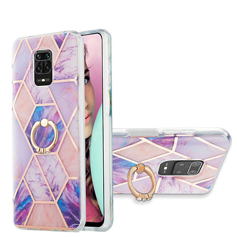 Coque Silicone Motif Fantaisie Souple Couleur Unie Etui Housse avec Support Bague Anneau Y01B pour Xiaomi Redmi Note 9 Pro Max Violet Clair