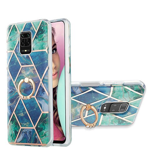 Coque Silicone Motif Fantaisie Souple Couleur Unie Etui Housse avec Support Bague Anneau Y01B pour Xiaomi Redmi Note 9 Pro Vert Nuit