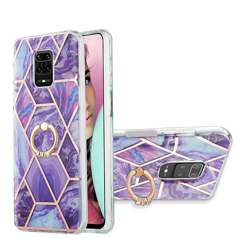 Coque Silicone Motif Fantaisie Souple Couleur Unie Etui Housse avec Support Bague Anneau Y01B pour Xiaomi Redmi Note 9 Pro Violet