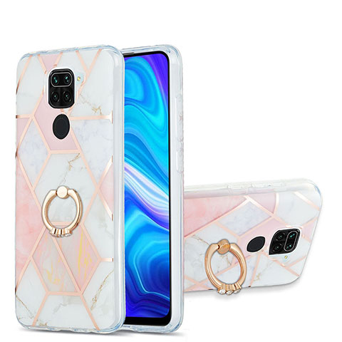 Coque Silicone Motif Fantaisie Souple Couleur Unie Etui Housse avec Support Bague Anneau Y01B pour Xiaomi Redmi Note 9 Rose