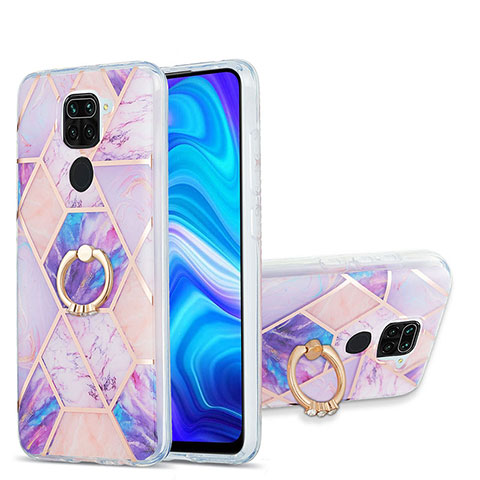 Coque Silicone Motif Fantaisie Souple Couleur Unie Etui Housse avec Support Bague Anneau Y01B pour Xiaomi Redmi Note 9 Violet Clair