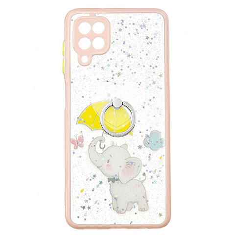 Coque Silicone Motif Fantaisie Souple Couleur Unie Etui Housse avec Support Bague Anneau Y01X pour Samsung Galaxy A12 5G Jaune