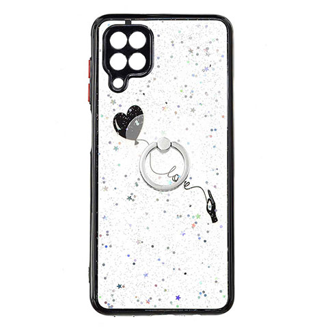 Coque Silicone Motif Fantaisie Souple Couleur Unie Etui Housse avec Support Bague Anneau Y01X pour Samsung Galaxy A12 Nacho Noir