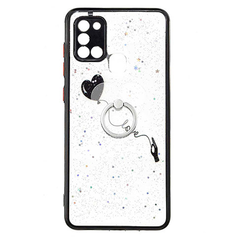 Coque Silicone Motif Fantaisie Souple Couleur Unie Etui Housse avec Support Bague Anneau Y01X pour Samsung Galaxy A21s Noir