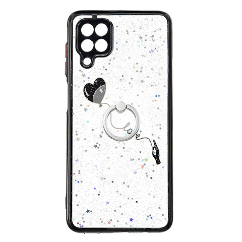 Coque Silicone Motif Fantaisie Souple Couleur Unie Etui Housse avec Support Bague Anneau Y01X pour Samsung Galaxy A22 4G Noir