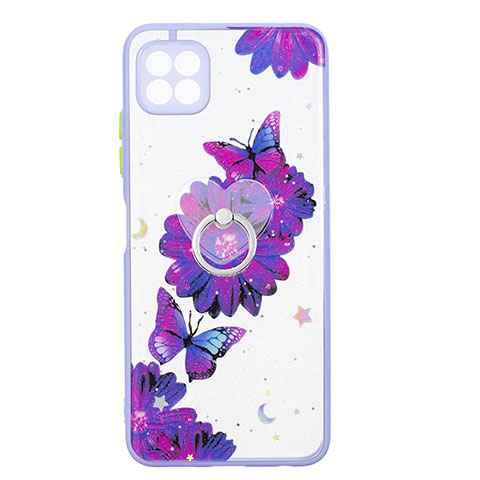 Coque Silicone Motif Fantaisie Souple Couleur Unie Etui Housse avec Support Bague Anneau Y01X pour Samsung Galaxy A22s 5G Violet