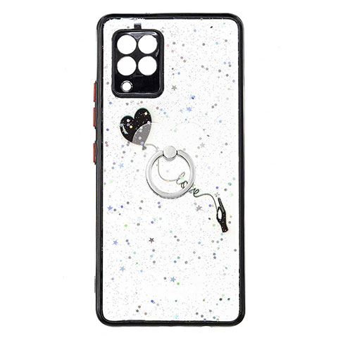 Coque Silicone Motif Fantaisie Souple Couleur Unie Etui Housse avec Support Bague Anneau Y01X pour Samsung Galaxy A42 5G Noir