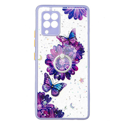 Coque Silicone Motif Fantaisie Souple Couleur Unie Etui Housse avec Support Bague Anneau Y01X pour Samsung Galaxy A42 5G Violet