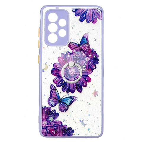 Coque Silicone Motif Fantaisie Souple Couleur Unie Etui Housse avec Support Bague Anneau Y01X pour Samsung Galaxy A52s 5G Violet