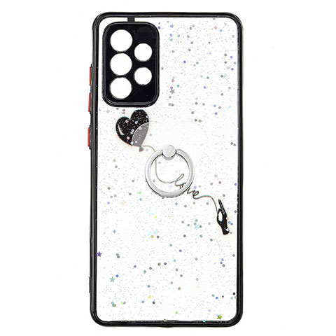 Coque Silicone Motif Fantaisie Souple Couleur Unie Etui Housse avec Support Bague Anneau Y01X pour Samsung Galaxy A72 4G Noir