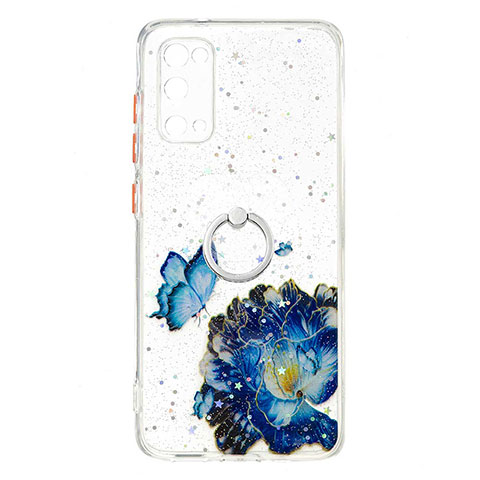 Coque Silicone Motif Fantaisie Souple Couleur Unie Etui Housse avec Support Bague Anneau Y01X pour Samsung Galaxy S20 5G Bleu