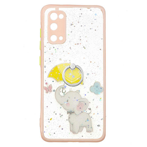 Coque Silicone Motif Fantaisie Souple Couleur Unie Etui Housse avec Support Bague Anneau Y01X pour Samsung Galaxy S20 Jaune