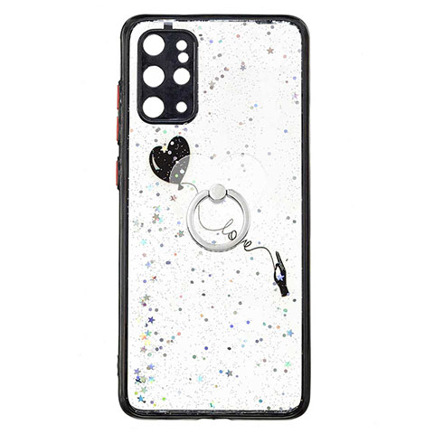 Coque Silicone Motif Fantaisie Souple Couleur Unie Etui Housse avec Support Bague Anneau Y01X pour Samsung Galaxy S20 Plus 5G Noir