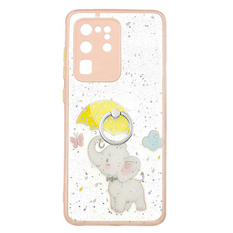 Coque Silicone Motif Fantaisie Souple Couleur Unie Etui Housse avec Support Bague Anneau Y01X pour Samsung Galaxy S20 Ultra 5G Jaune