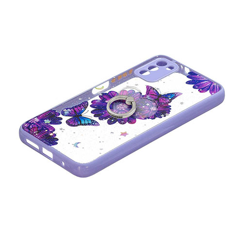 Coque Silicone Motif Fantaisie Souple Couleur Unie Etui Housse avec Support Bague Anneau Y01X pour Xiaomi Poco M3 Violet