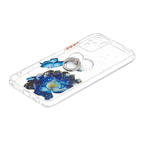 Coque Silicone Motif Fantaisie Souple Couleur Unie Etui Housse avec Support Bague Anneau Y01X pour Xiaomi Poco M5S Bleu