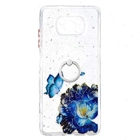 Coque Silicone Motif Fantaisie Souple Couleur Unie Etui Housse avec Support Bague Anneau Y01X pour Xiaomi Poco X3 Bleu