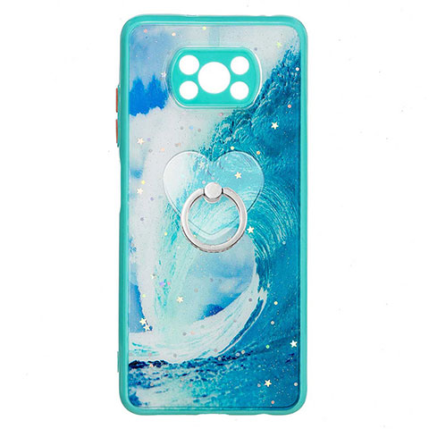 Coque Silicone Motif Fantaisie Souple Couleur Unie Etui Housse avec Support Bague Anneau Y01X pour Xiaomi Poco X3 Vert