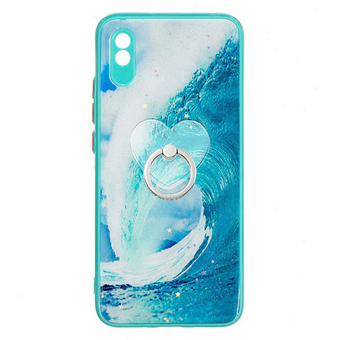 Coque Silicone Motif Fantaisie Souple Couleur Unie Etui Housse avec Support Bague Anneau Y01X pour Xiaomi Redmi 9A Vert