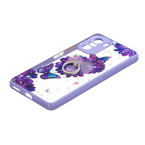 Coque Silicone Motif Fantaisie Souple Couleur Unie Etui Housse avec Support Bague Anneau Y01X pour Xiaomi Redmi K40 5G Violet