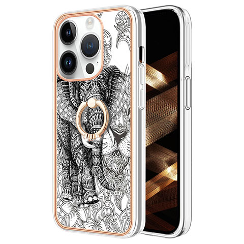 Coque Silicone Motif Fantaisie Souple Couleur Unie Etui Housse avec Support Bague Anneau Y02B pour Apple iPhone 13 Pro Gris