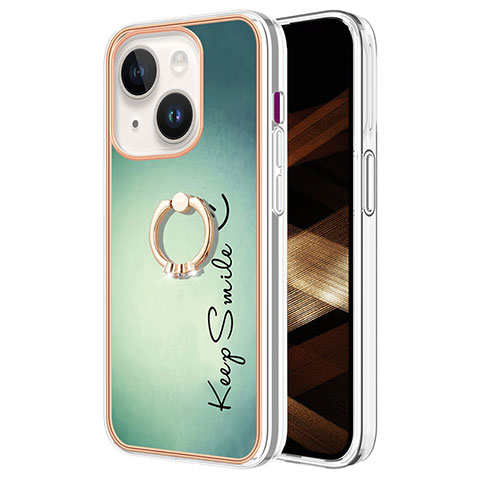 Coque Silicone Motif Fantaisie Souple Couleur Unie Etui Housse avec Support Bague Anneau Y02B pour Apple iPhone 13 Vert