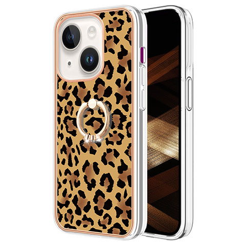 Coque Silicone Motif Fantaisie Souple Couleur Unie Etui Housse avec Support Bague Anneau Y02B pour Apple iPhone 14 Marron